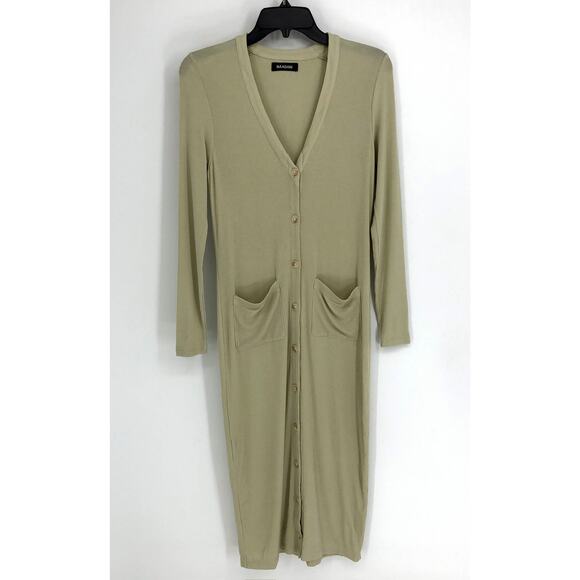 NAADAM Women's Baby Rib Cardigan Midi Dress Small Green Long Sleeve Button Front - Picture 1 of 12